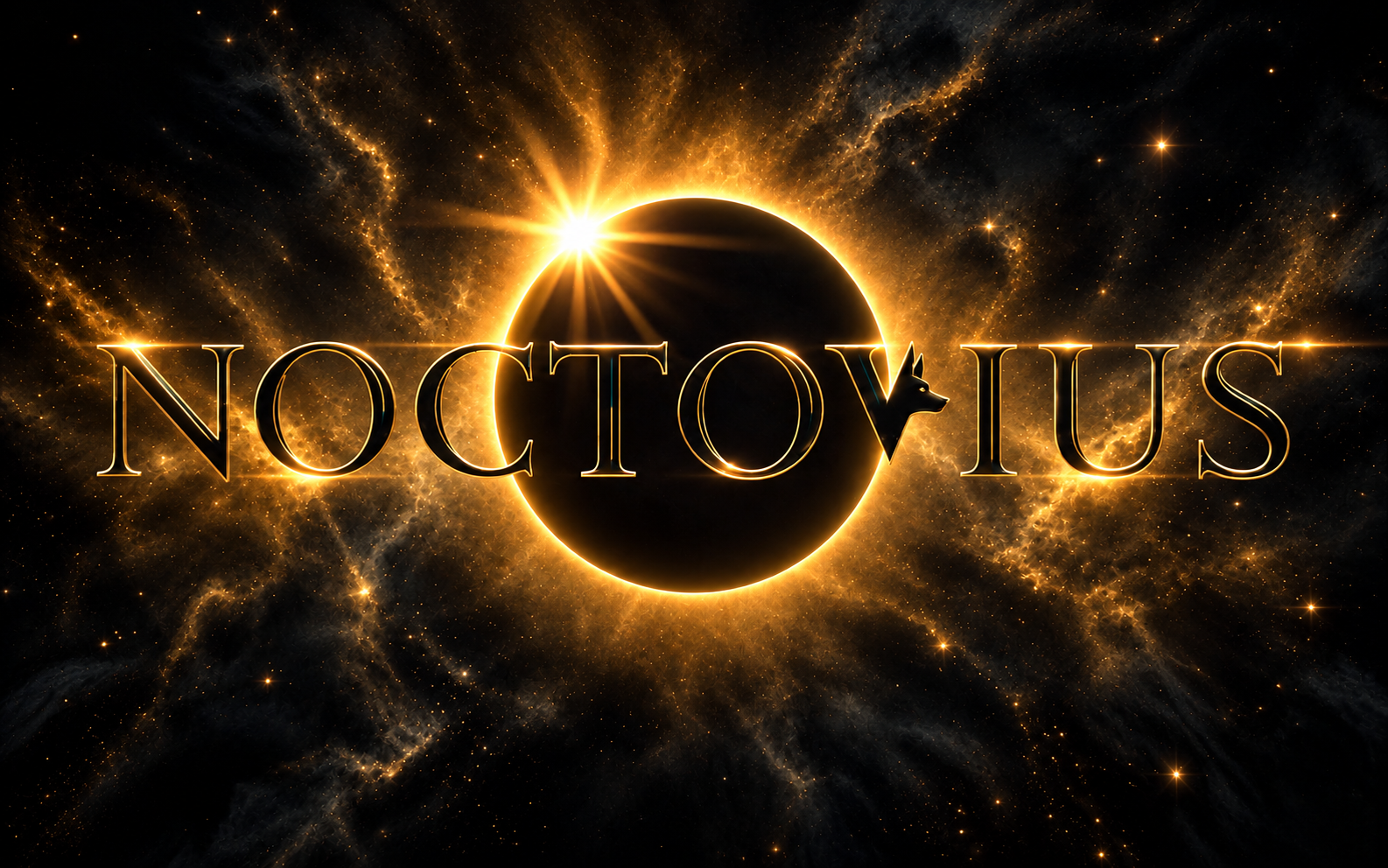Noctovius artwork: a golden eclipse against a star field